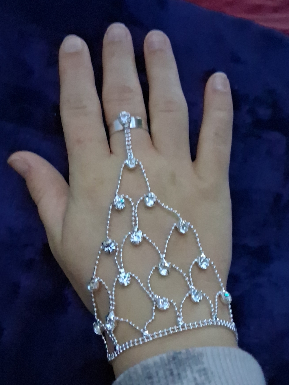 Silver Crystal Hand Chain Bracelet - Elegant Silver Hand Harness